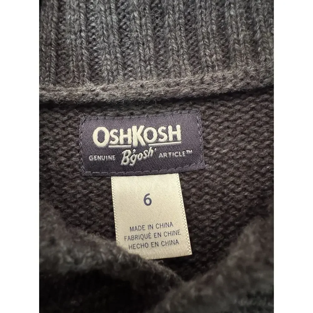 Oshkosh Fair Isle Chunky Knit Shawl Collar Sweater Youth Size 6 Gray
